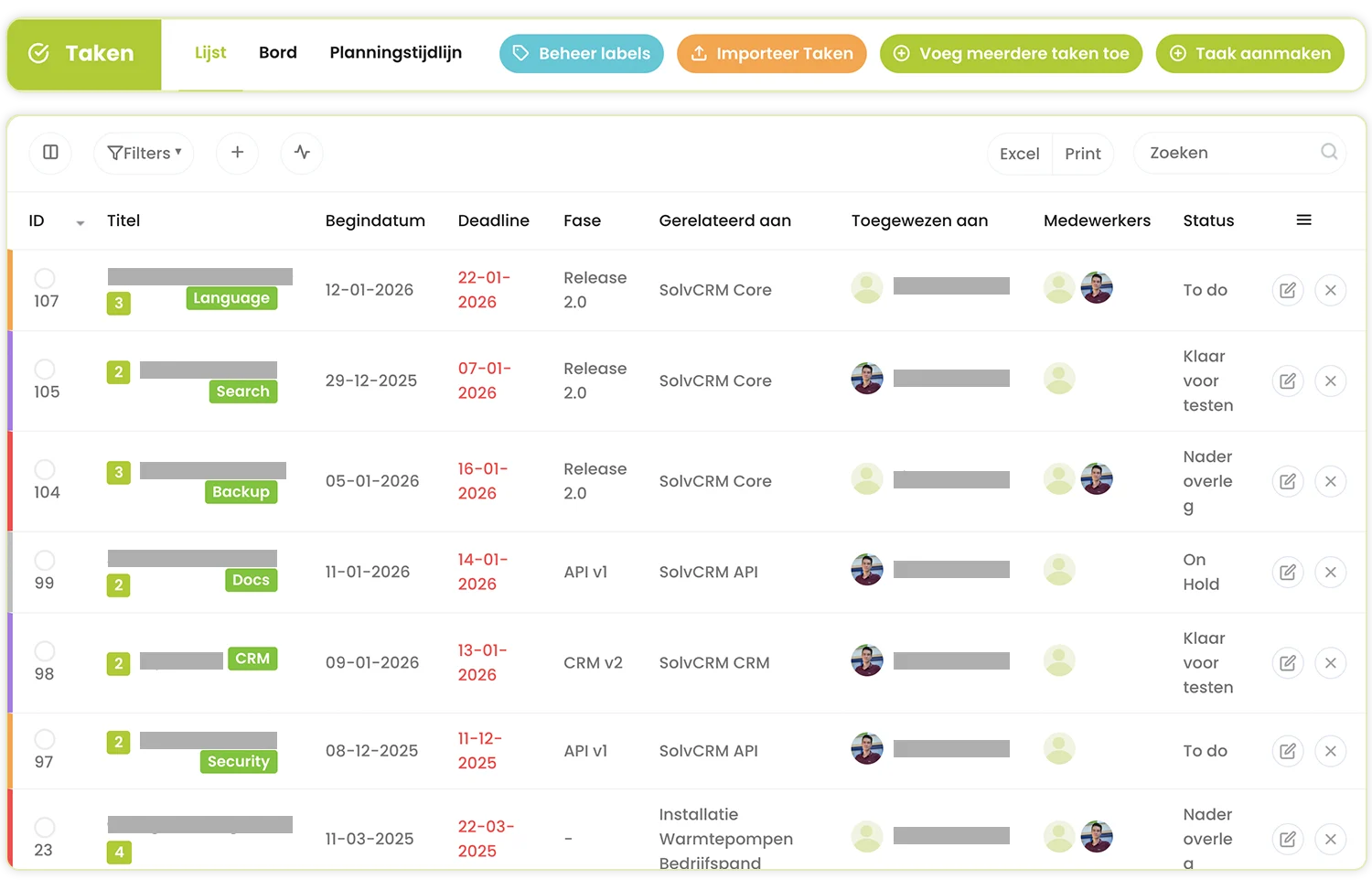 SolvCRM+ projectmanagement met klantinformatie en aangesloten bedrijfsprocessen